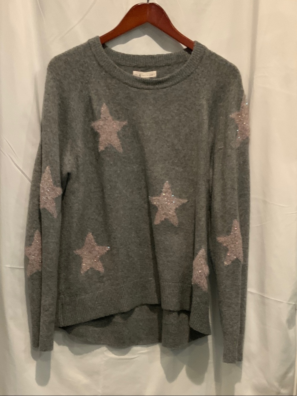 Lou & Grey Gray Crewneck Sweater with Pink Star Accents